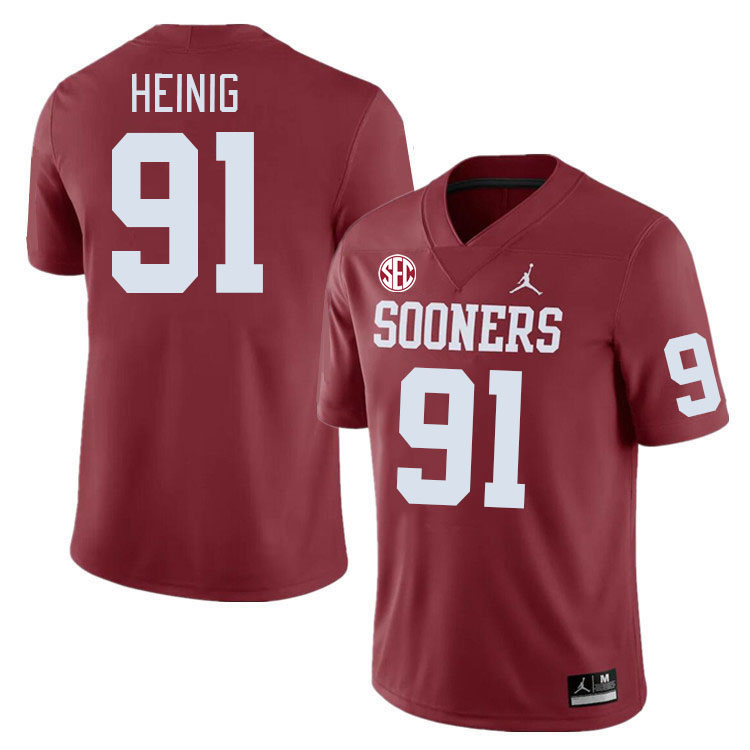 #91 Drew Heinig Oklahoma Sooners 2024 SEC Conference College Football Jerseys-Crimson